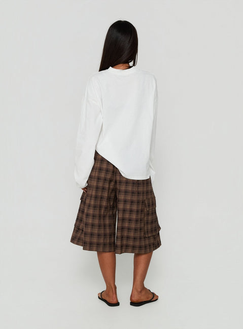 Brenn Baggy Longline Shorts Braunes Karo