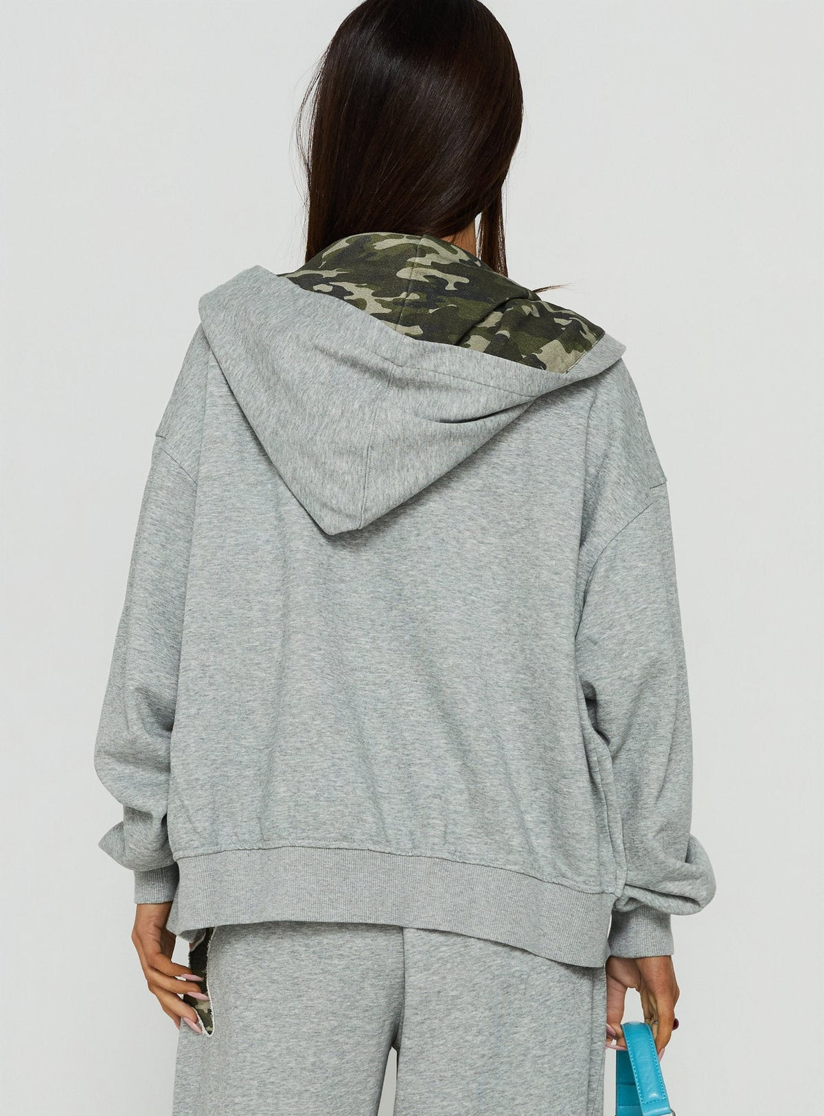 Chelzie Zip Through Graphic Hoodie Grey Marle / Camo
