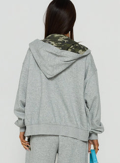 Chelzie Zip Through Graphic Hoodie Grey Marle / Camo