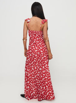 back view of model wearing Princess Polly Barnadete Maxi Dress Red Sweetheart Neckline 