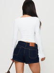 back view of model wearing Princess Polly Ryver Denim Wrap Skort Dark Wash Mini Skirts 