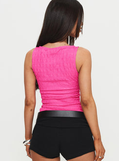 back view of model wearing Princess Polly Veneza Top Pink Sleeveless Scoop Neck 