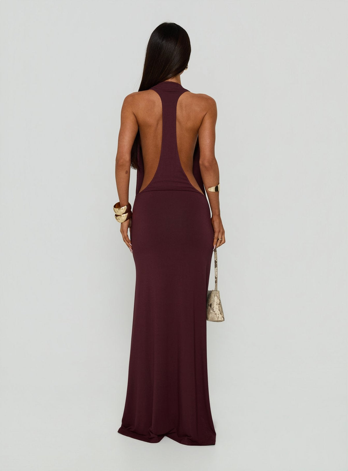 Think About Me Plunge Neck Racerback Maxi Dress Plum