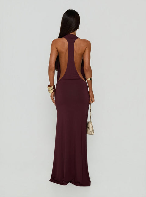Think About Me Plunge Neck Racerback Maxi Dress Plum