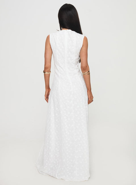 back view of model wearing Princess Polly Good Game Maxi Dress White Sweetheart Neckline 