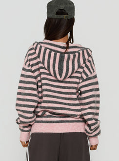 Aubry Oversized True Knit Hoodie Pink Stripe