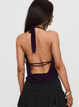 back view of model wearing Princess Polly Carefree Days Cowl Neck Top Purple Sleeveless Cowl 