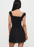 back view of model wearing Princess Polly Peonia Lace Mini Dress Black Square Neck 