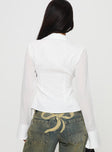 back view of model wearing Princess Polly Elowenn Long Sleeve Top White Full Sleeves V-Neck 