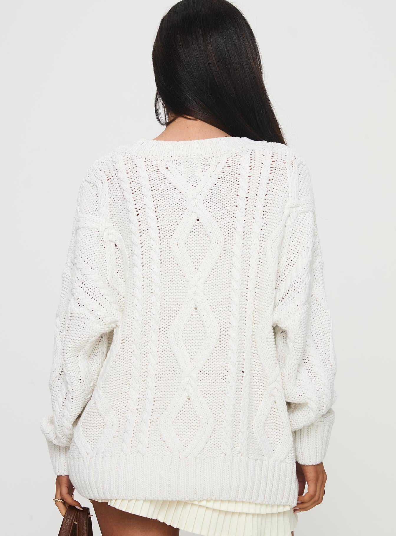 back view of model wearing Princess Polly Anaya Oversized Sweater White 