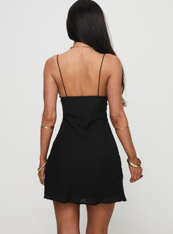 back view of model wearing Princess Polly Artea Mini Dress Black Plunger 