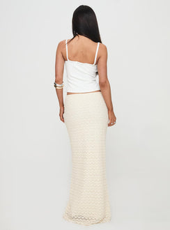 back view of model wearing Princess Polly Incandescent Maxi Skirt Cream Maxi 