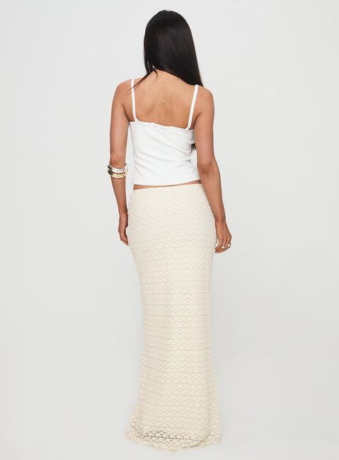 back view of model wearing Princess Polly Incandescent Maxi Skirt Cream Maxi 
