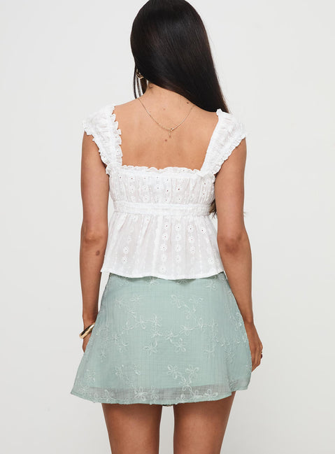 back view of model wearing Princess Polly All My Friends Mini Skirt Green Mini Skirts 