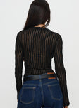 back view of model wearing Princess Polly Padra Long Sleeve Top Black Full Sleeves High Neck 