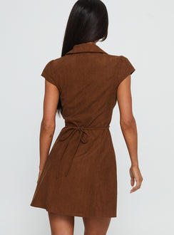 Magdalene Corduroy Button Down Mini Dress Chocolate
