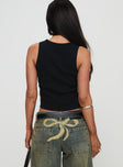 back view of model wearing Princess Polly Radiantia Tank Top Black Sleeveless Crew Neck 