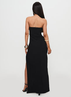 back view of model wearing Princess Polly Reckless Abandon Strapless Maxi Dress Black Straight Neck 