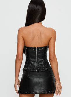Pammie Faux Leather Strapless Top Black
