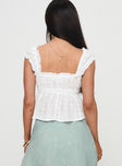 back view of model wearing Princess Polly Summerfield Top White Short Sleeves Square Neck 