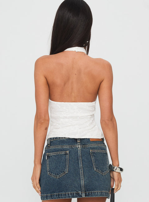 Hotter Than Fire Lace Halter Top White