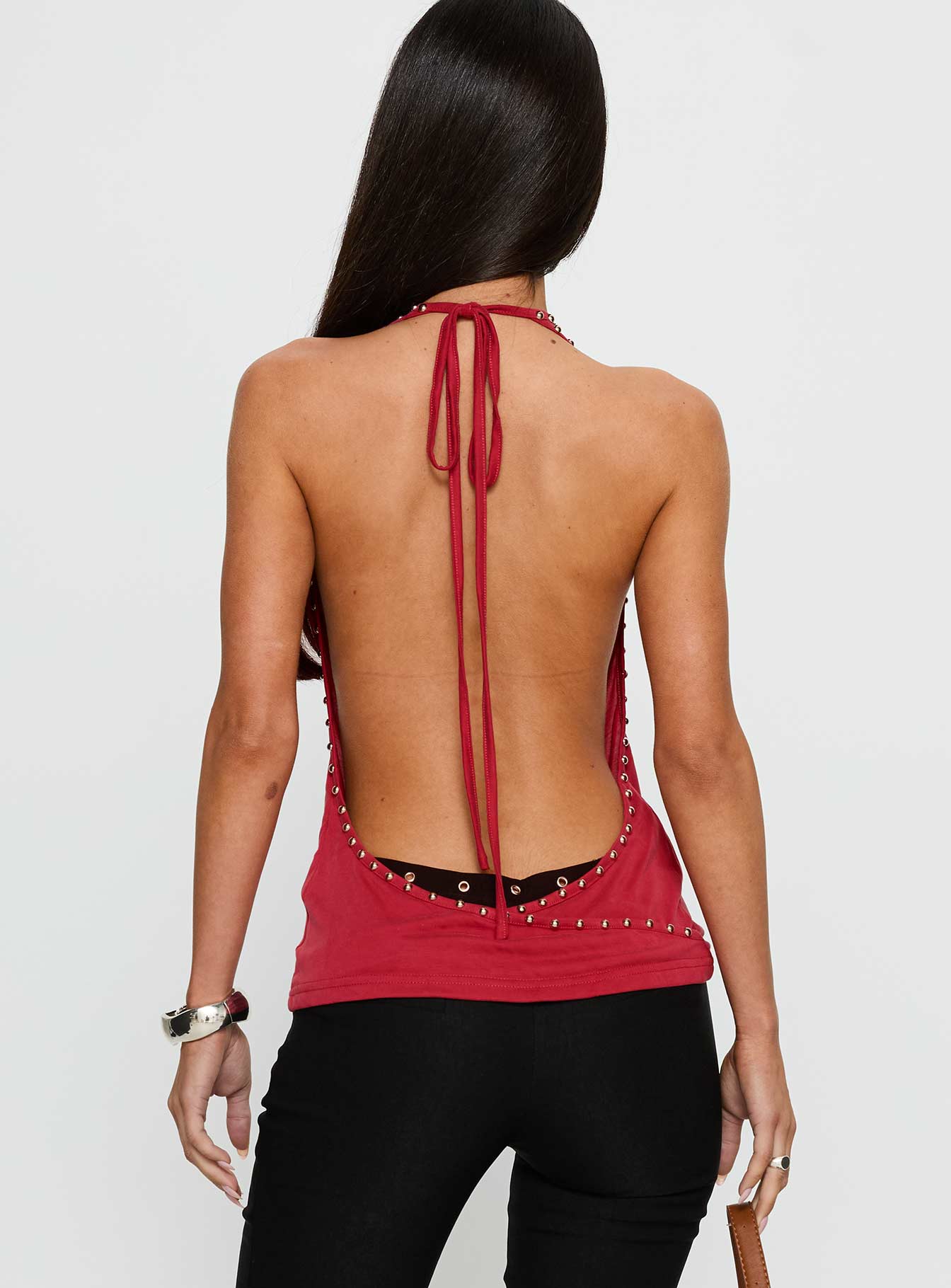 Khoda Studded Halter Top Burgundy