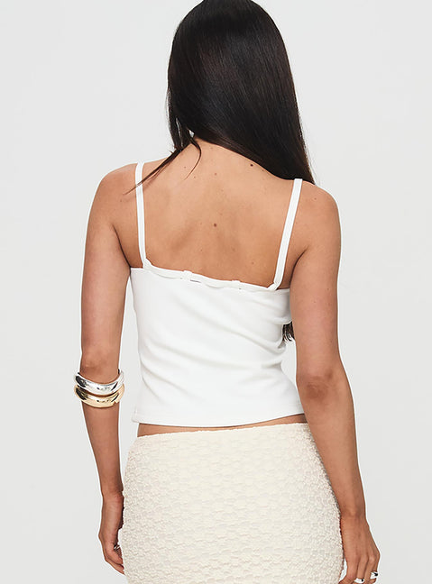 back view of model wearing Princess Polly Seraphiel Top White Sleeveless Square Neck 