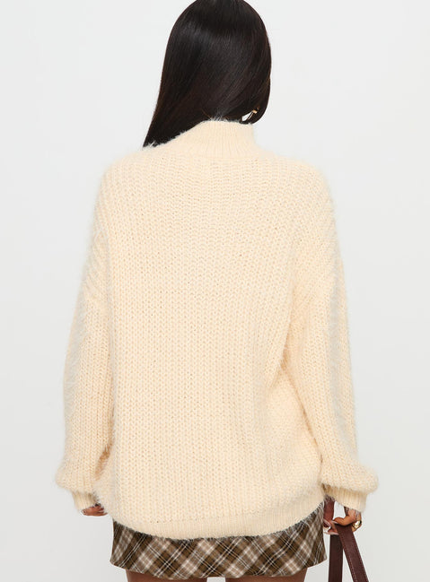 back view of model wearing Princess Polly Abott Sweater Butter Long 
