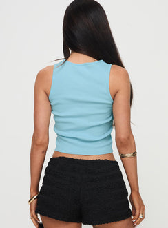back view of model wearing Princess Polly Drama Queen Tank Blue Sleeveless Crew Neck 