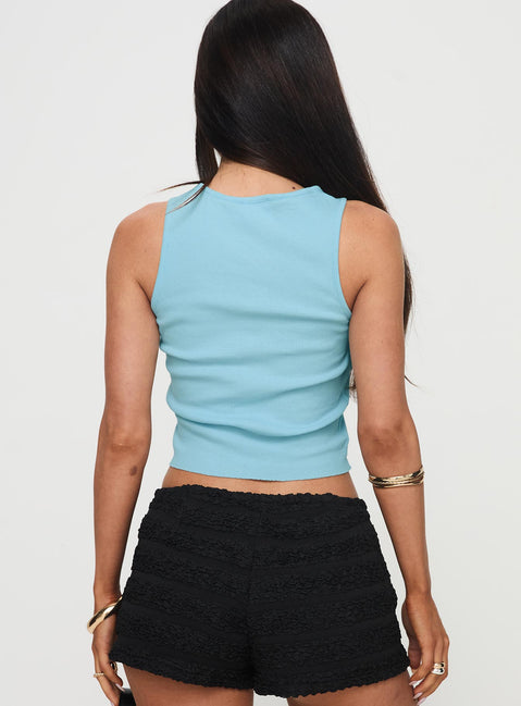back view of model wearing Princess Polly Drama Queen Tank Blue Sleeveless Crew Neck 