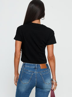 Text, Don't Call Shimmer Graphic Top Black