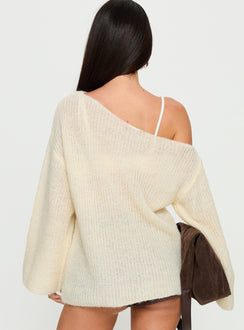 Delyn Off Shoulder Slouchy Knit Sweater Cream