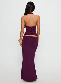 back view of model wearing Princess Polly Vanecia Maxi Skirt Purple Maxi Skirts 