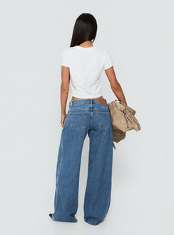 Ramos Low Rise Wide Leg Jeans Mid Blue Wash