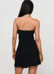 back view of model wearing Princess Polly Cyprian Mini Dress Black Sweetheart Neckline 