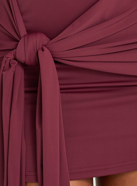 Poppee Halter Tie Detail Mini Dress Burgundy