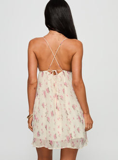 back view of model wearing Princess Polly Matea Mini Dress Multi Floral Plunger 
