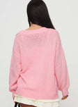 back view of model wearing Princess Polly Sezza Cable Knit Cardigan Baby Pink Long 