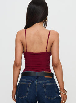 back view of model wearing Princess Polly Merril Bodysuit Maroon Sleeveless 