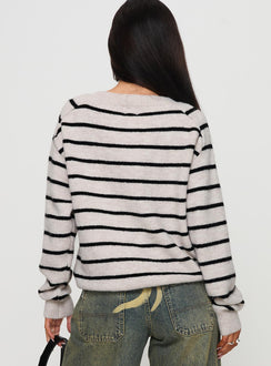 back view of model wearing Princess Polly Souvenirs Knit Sweater Grey Stripe 