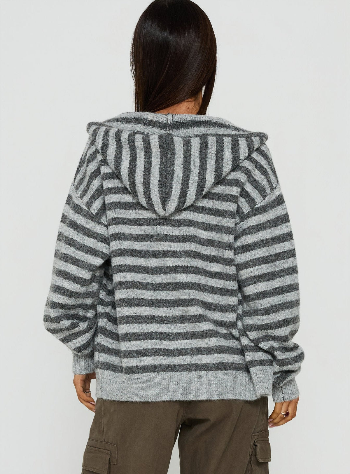 Aubry Oversized True Knit Hoodie Grey Stripe