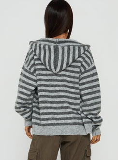 Aubry Oversized True Knit Hoodie Grey Stripe