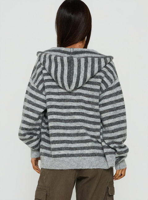 Aubry Oversized True Knit Hoodie Grey Stripe