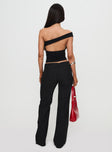 back view of model wearing Princess Polly Socialista Pinstripe Pant Black Low Rise Pants 