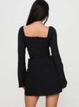 back view of model wearing Princess Polly Eternal Flame Long Sleeve Mini Dress Black Square Neck 