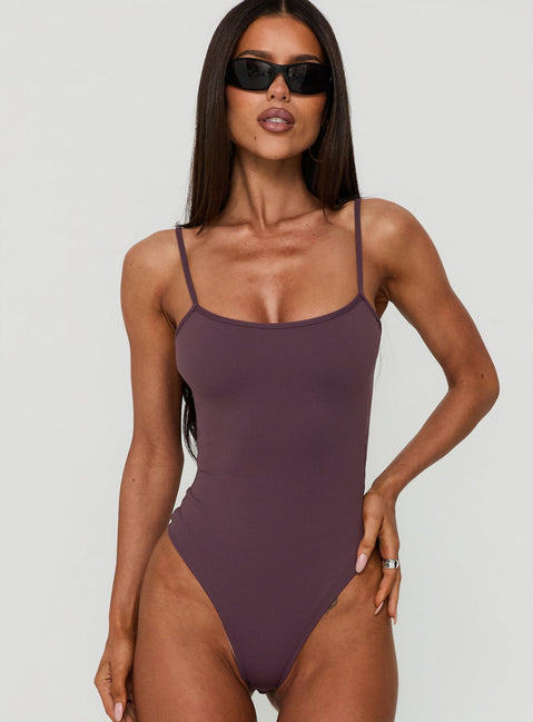 Daily Define Thin Strap Low Back Bodysuit Aubergine
