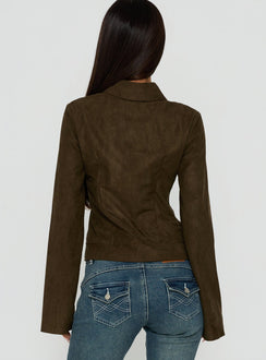 Kelehan Long Sleeve Faux Suede Zip Front Jacket Khaki