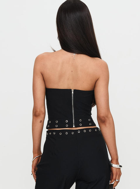 back view of model wearing Princess Polly Passionette Strapless Top Black Petite Sleeveless straight 