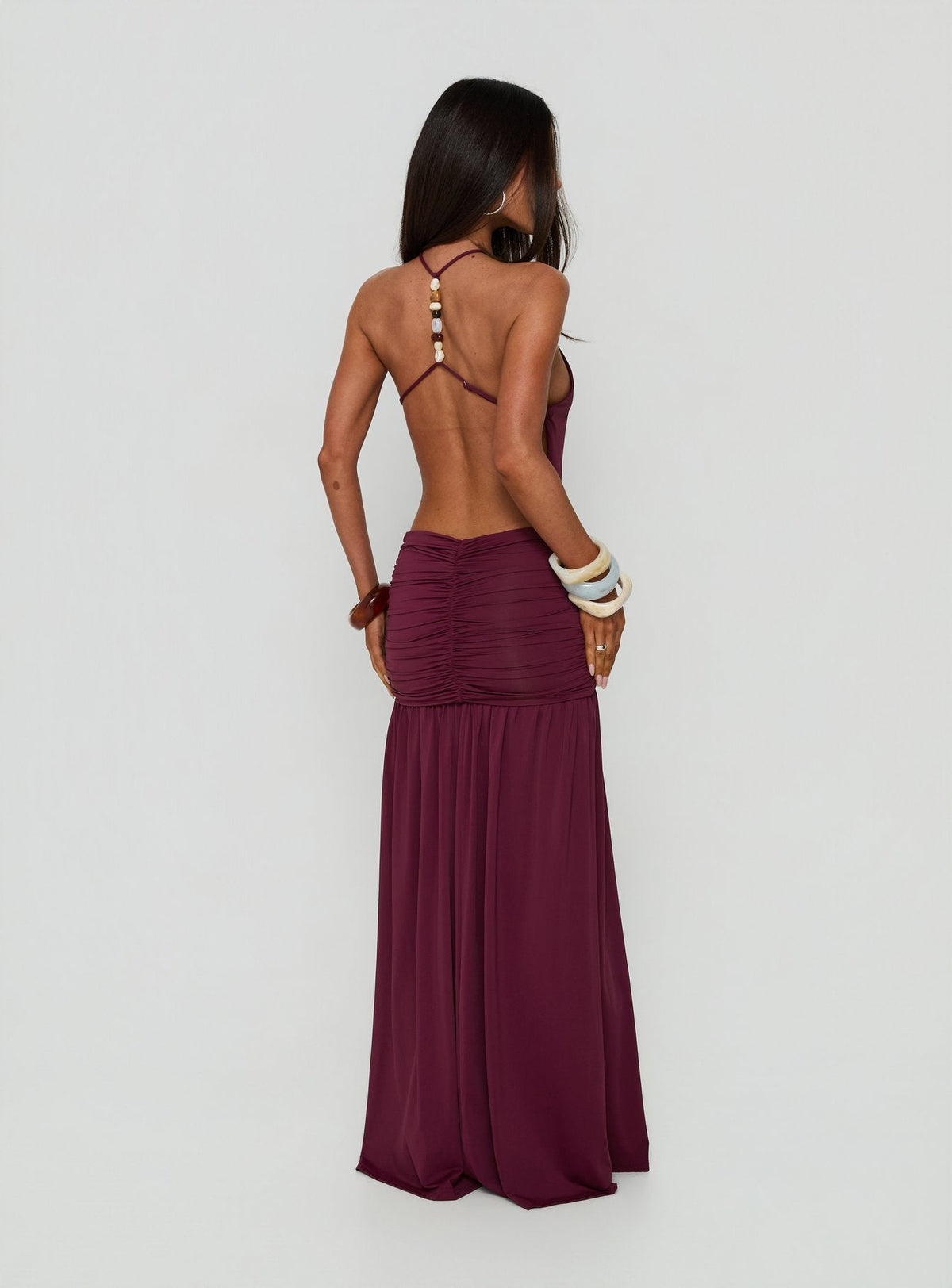 Tykaia Low Back Halter Maxi Dress Berry