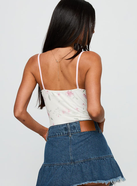 back view of model wearing Princess Polly Final Fantasy Bodysuit Multi Floral Sleeveless 